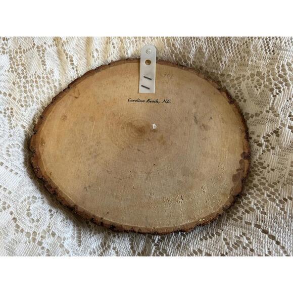 Vintage Native American Woman Art on Wood Slice Wall Hanging - Picture 3 of 3